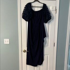 Elegant Navy Puff-Sleeve embroidered floral Dress size XL